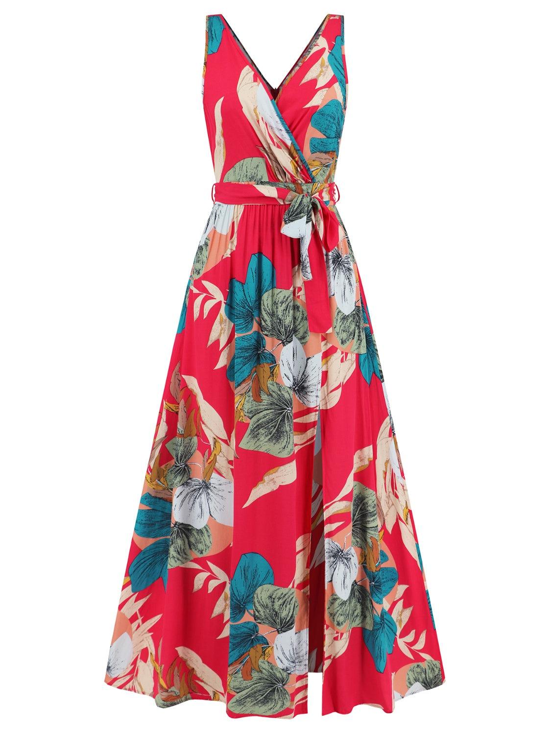 Slit Tied Printed Surplice Dress Carauana Store