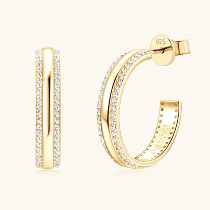 925 Sterling Silver Inlaid Moissanite C-Hoop Earrings Carauana Store