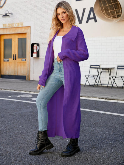 Full Size Collared Open Front Duster Cardigan Carauana Store