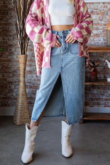 Veveret Slit Mid Rise Waist Denim Skirt Carauana Store