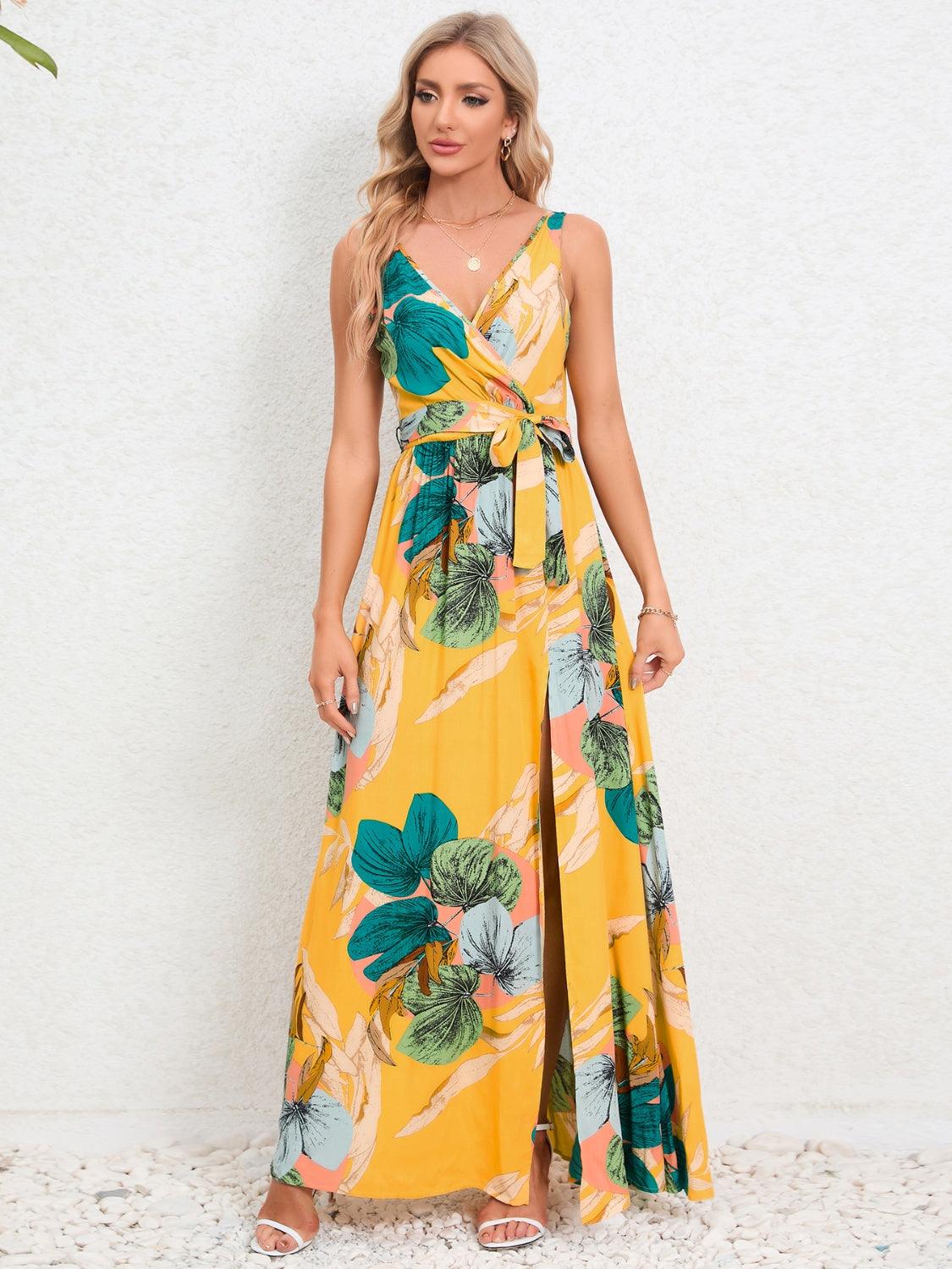Slit Tied Printed Surplice Dress Carauana Store