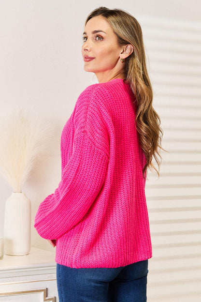 Woven Right Rib-Knit Open Front Drop Shoulder Cardigan Carauana Store