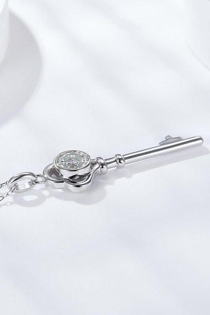925 Sterling Silver 1 Carat Moissanite Key Pendant Necklace Carauana Store
