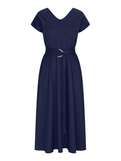Ruched V-Neck Cap Sleeve Dress Carauana Store