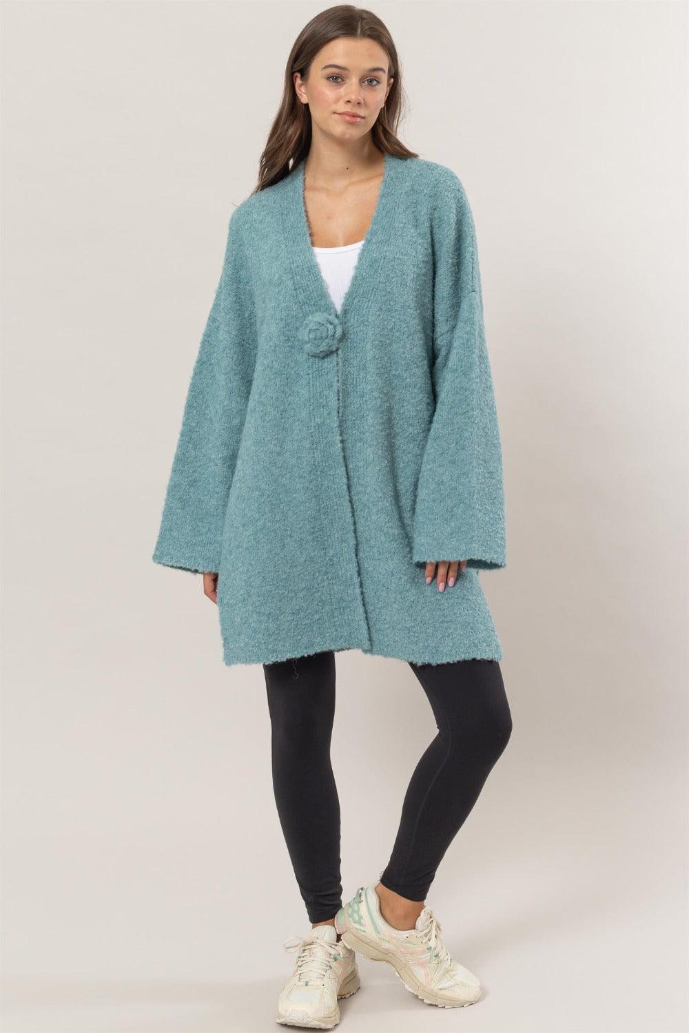HYFVE Front Rosette Longline Slit Sweater Cardigan Carauana Store