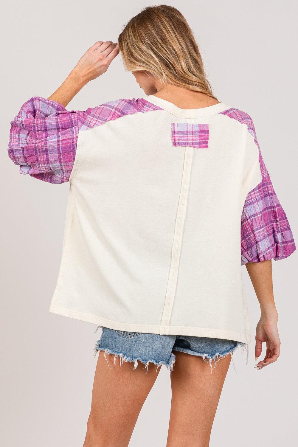 SAGE + FIG Full Size Peace Applique Patch with Plaid Contrast Top Carauana Store