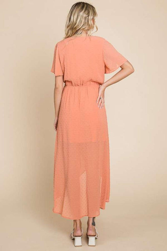 Culture Code Full Size Swiss Dot Tied Slit Short Sleeve Dress Carauana Store