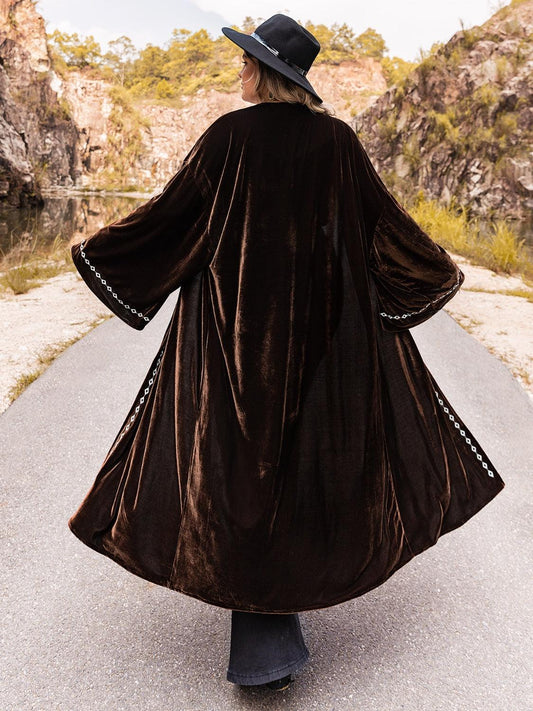 Plus Size Embroidery Open Front Long Sleeve Cardigan Carauana Store