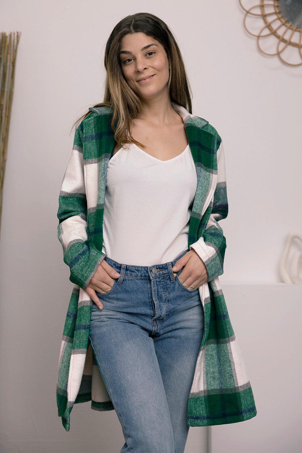 Double Take Full Size Plaid Button Up Lapel Collar Coat Carauana Store