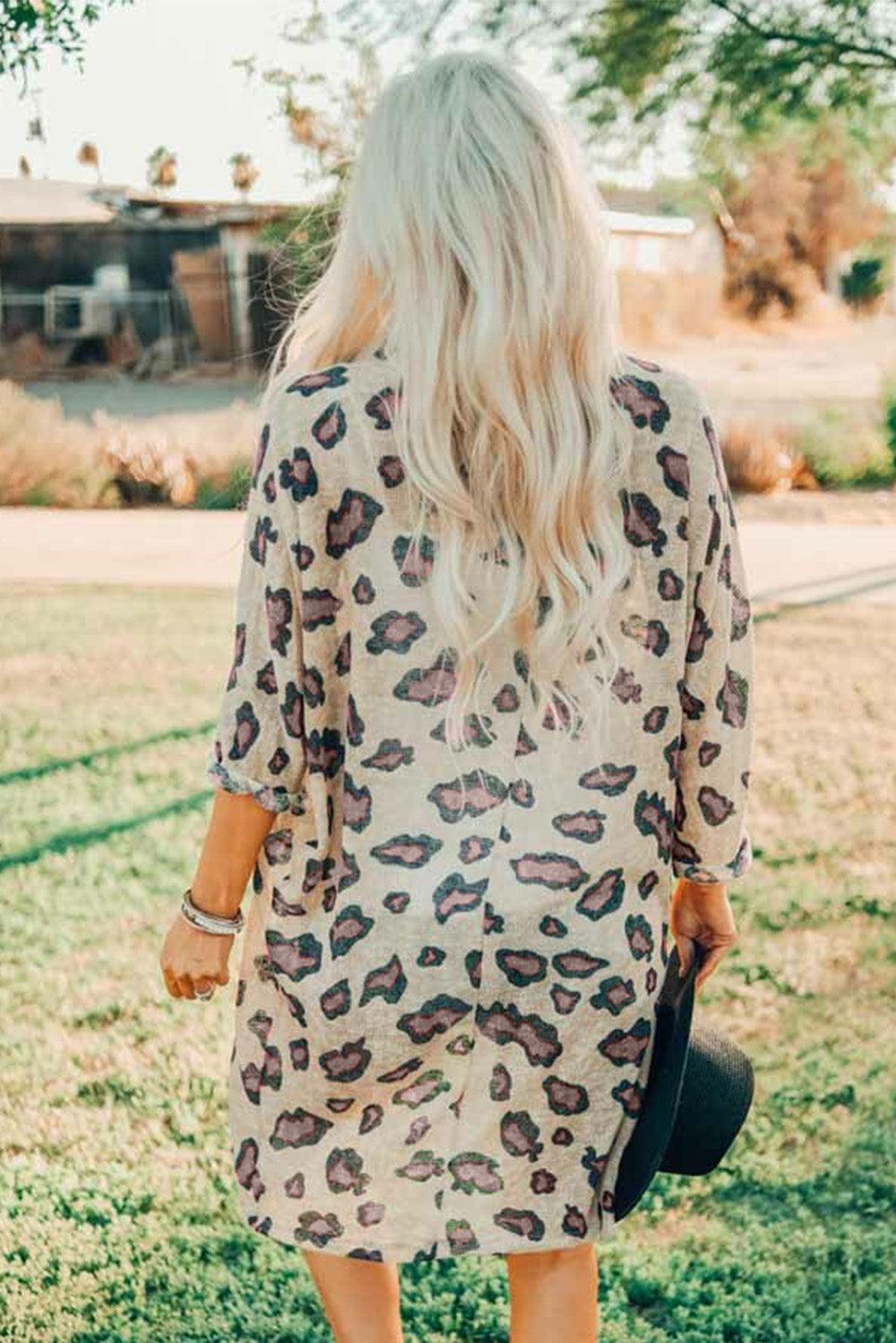 Printed Open Front Half Sleeve Cardigan Carauana Store