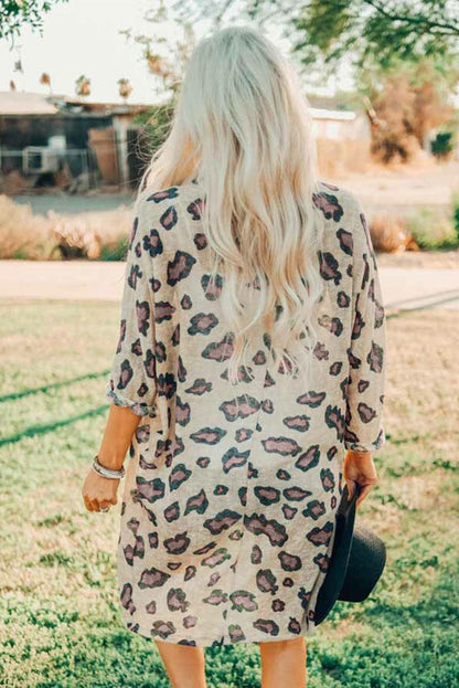 Printed Open Front Half Sleeve Cardigan Carauana Store