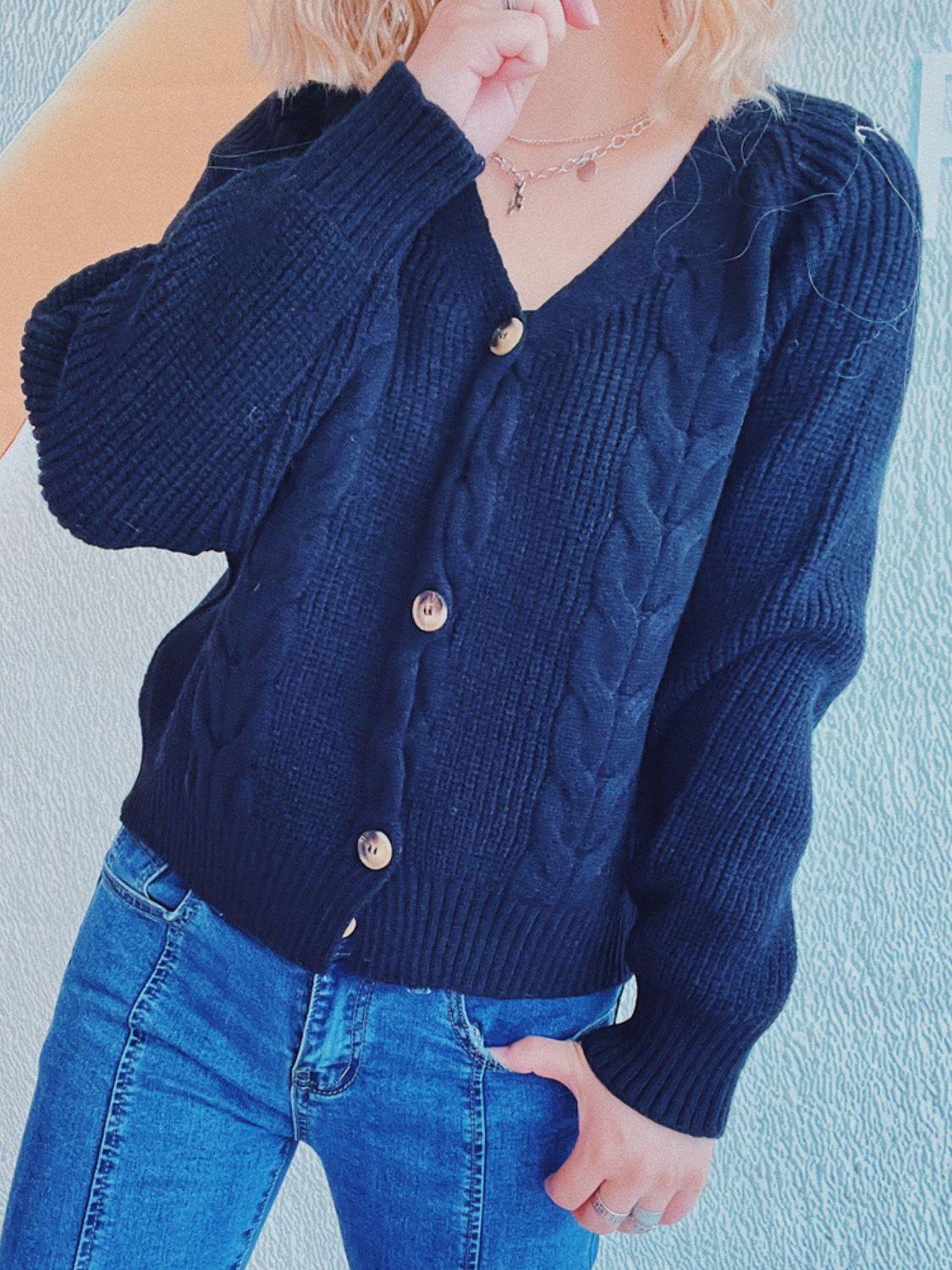Cable-Knit V-Neck Button Down Long Sleeve Cardigan Carauana Store