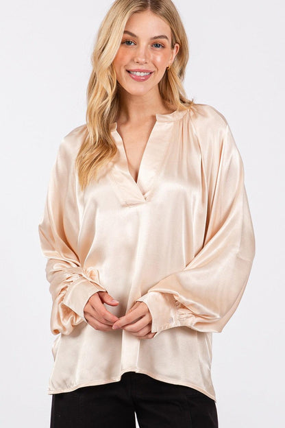 SAGE + FIG Notched Long Sleeve Blouse Carauana Store