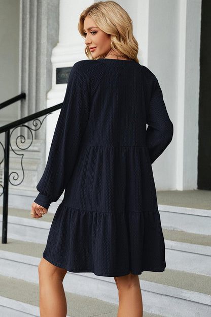 Ruched Notched Long Sleeve Mini Dress Carauana Store