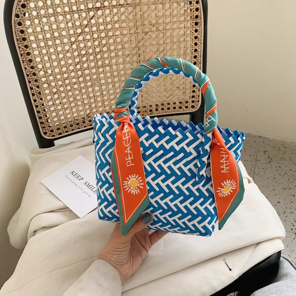 Contrast Woven Handbag with Ribbon Carauana Store