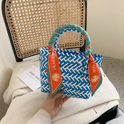 Contrast Woven Handbag with Ribbon Carauana Store