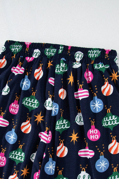 Christmas Lights Print Collared Neck Top and Pants Set Carauana Store