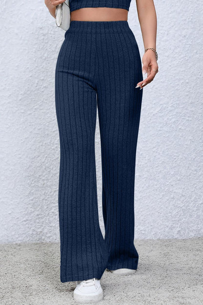 Basic Bae Full Size Ribbed High Waist Flare Pants Carauana Store