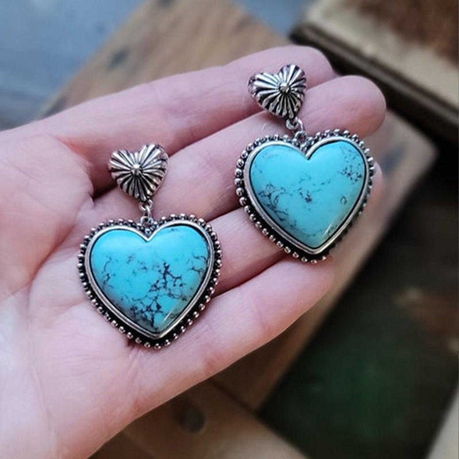 Artificial Turquoise Alloy Heart Dangle Earrings Carauana Store