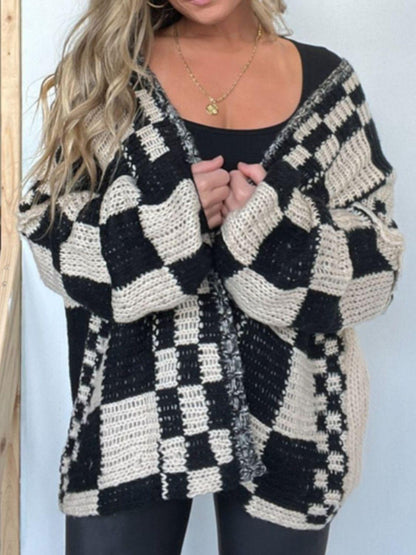 Plaid Open Front Long Sleeve Cardigan Carauana Store
