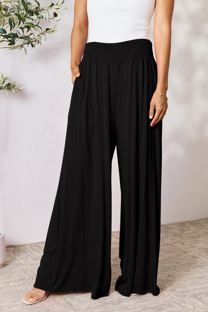 Double Take Full Size Smocked Wide Waistband Wide Leg Pants Carauana Store