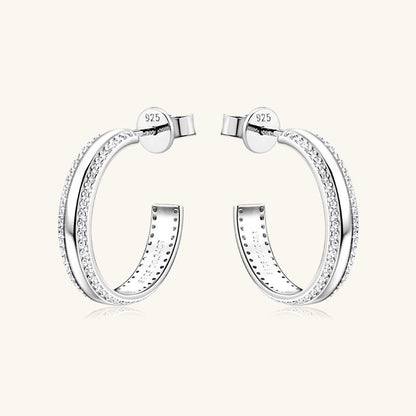 925 Sterling Silver Inlaid Moissanite C-Hoop Earrings Carauana Store