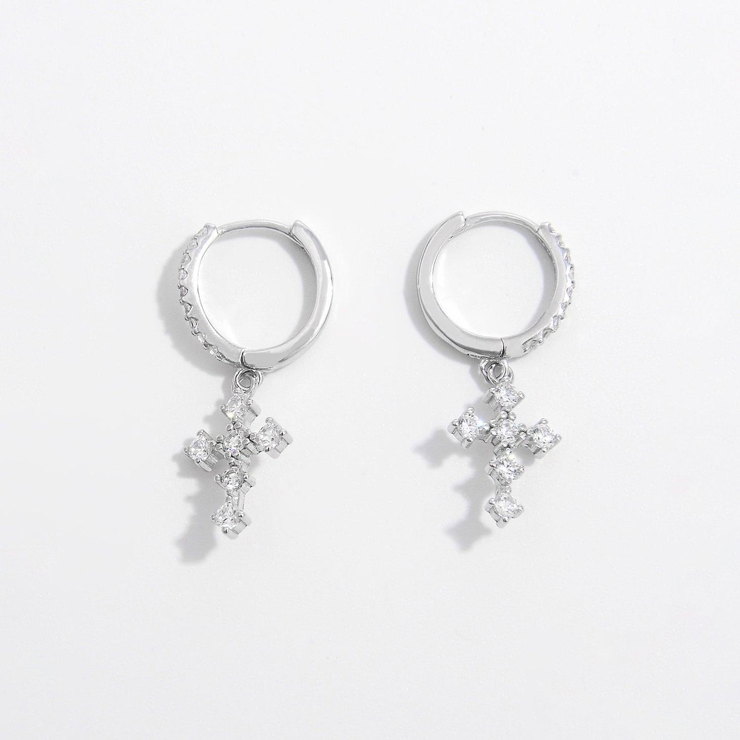 925 Sterling Silver Inlaid Zircon Cross Dangle Earrings Carauana Store