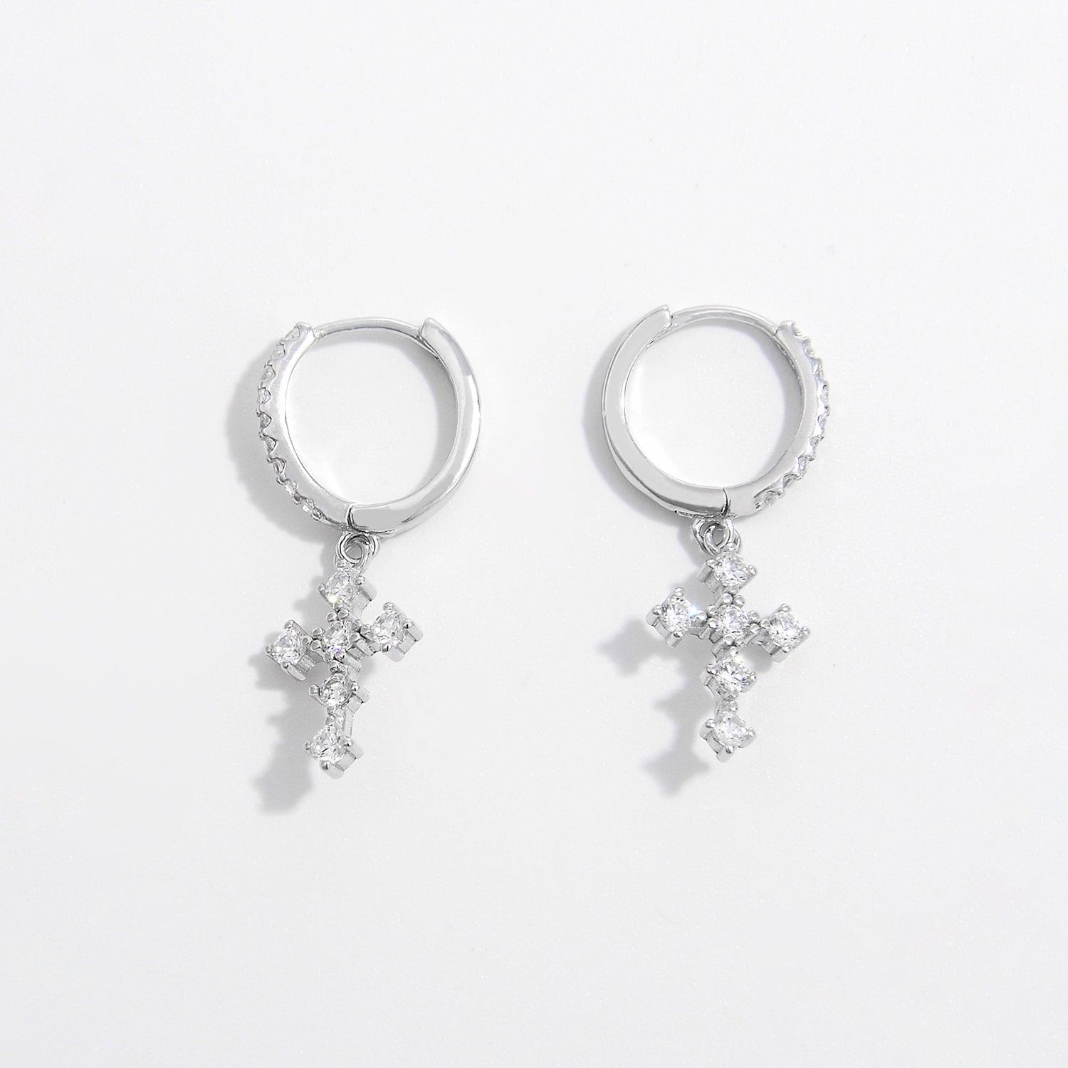 925 Sterling Silver Inlaid Zircon Cross Dangle Earrings Carauana Store