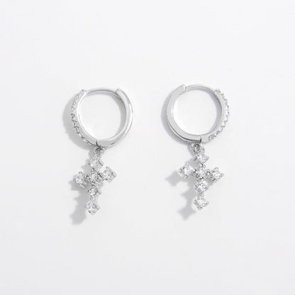 925 Sterling Silver Inlaid Zircon Cross Dangle Earrings Carauana Store