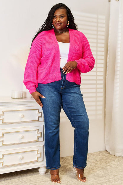 Woven Right Rib-Knit Open Front Drop Shoulder Cardigan Carauana Store
