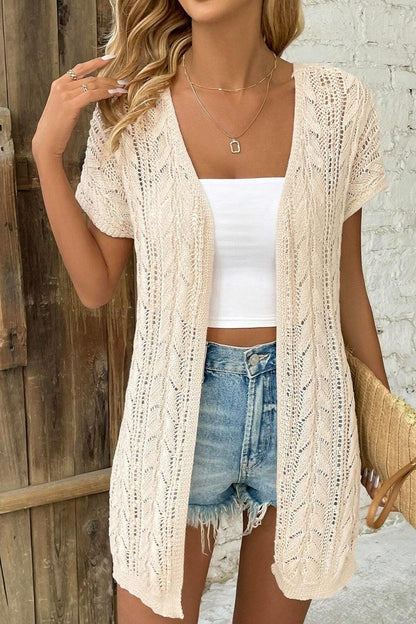 Openwork Open Front Short Sleeve Cardigan Carauana Store