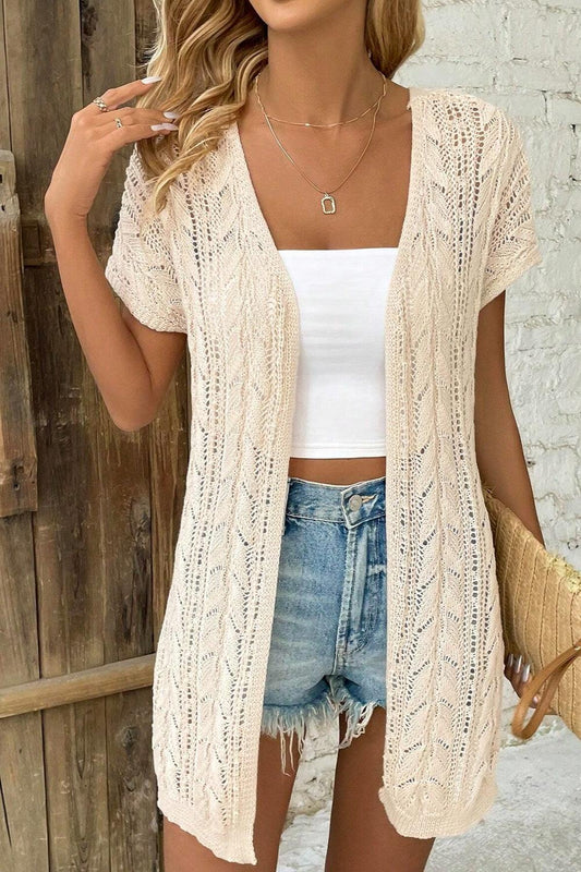 Openwork Open Front Short Sleeve Cardigan Carauana Store