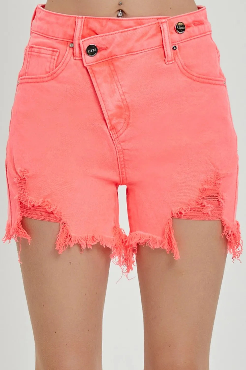 RISEN Raw Hem Asymmetrical Waist Denim Shorts Carauana Store