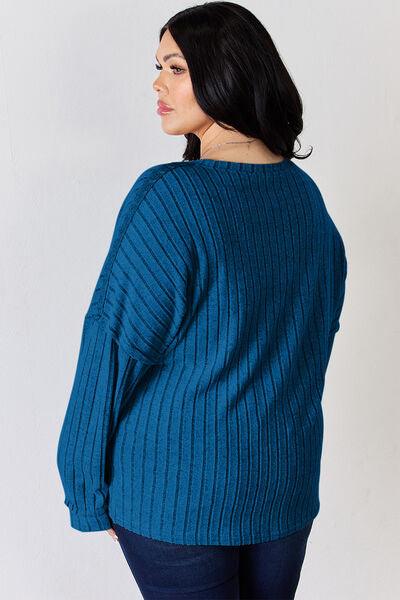 Basic Bae Full Size Ribbed Half Button Long Sleeve Shirt Carauana Store