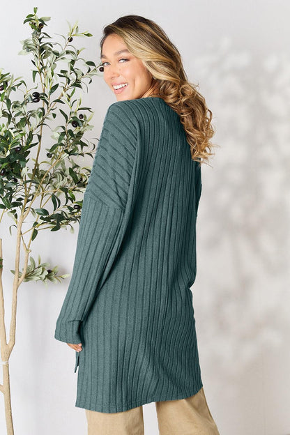 Basic Bae Full Size Ribbed Round Neck Long Sleeve Slit Top Carauana Store