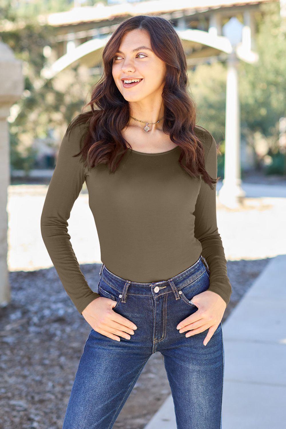 Basic Bae Full Size Round Neck Long Sleeve Bodysuit Carauana Store