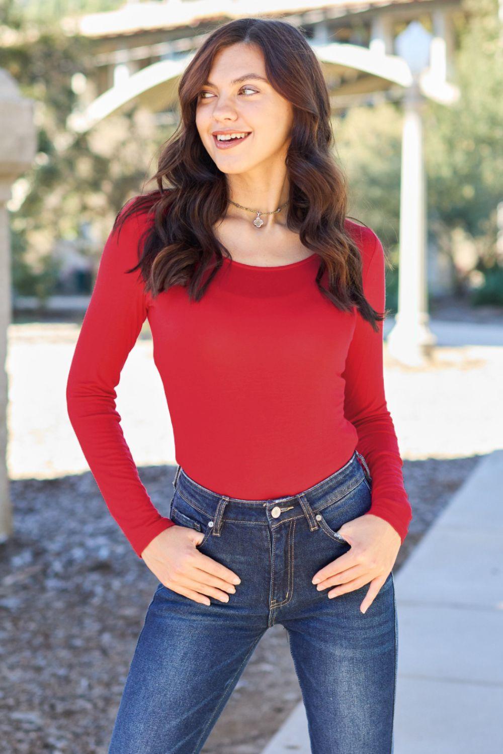 Basic Bae Full Size Round Neck Long Sleeve Bodysuit Carauana Store