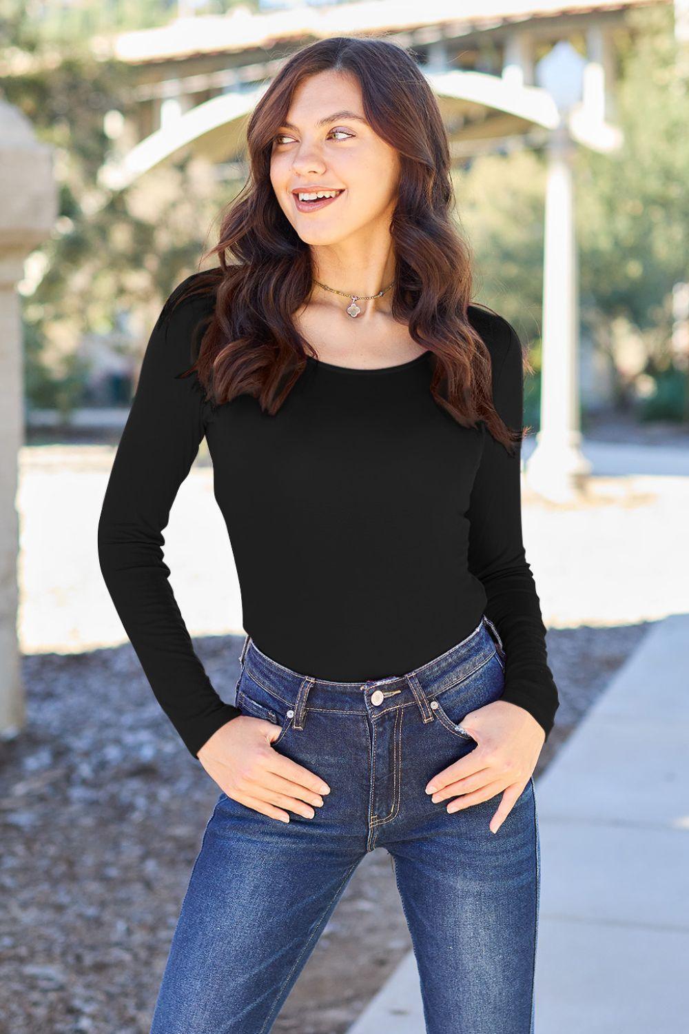 Basic Bae Full Size Round Neck Long Sleeve Bodysuit Carauana Store