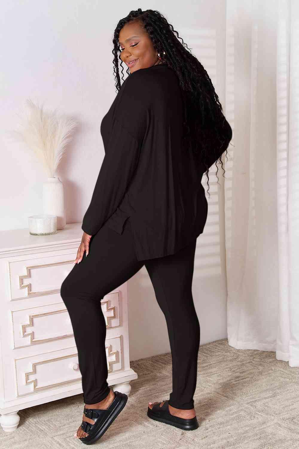 Basic Bae Full Size V-Neck Soft Rayon Long Sleeve Top and Pants Lounge Set Carauana Store