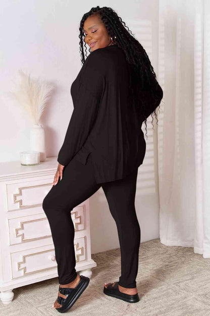 Basic Bae Full Size V-Neck Soft Rayon Long Sleeve Top and Pants Lounge Set Carauana Store