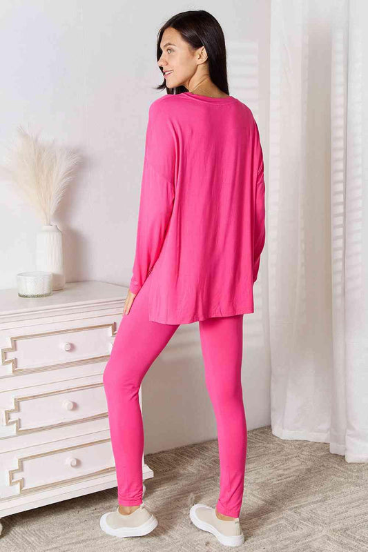 Basic Bae Full Size V-Neck Soft Rayon Long Sleeve Top and Pants Lounge Set Carauana Store