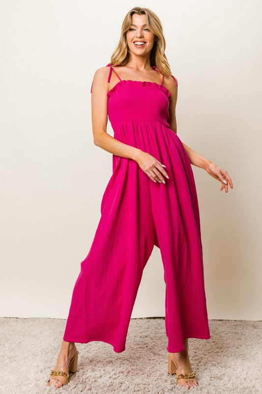 BiBi Texture Smocked Sleeveless Jumpsuit Carauana Store