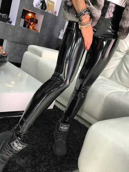 Black Leggings PU Leather Pants High Waist Leather Pants Carauana Store