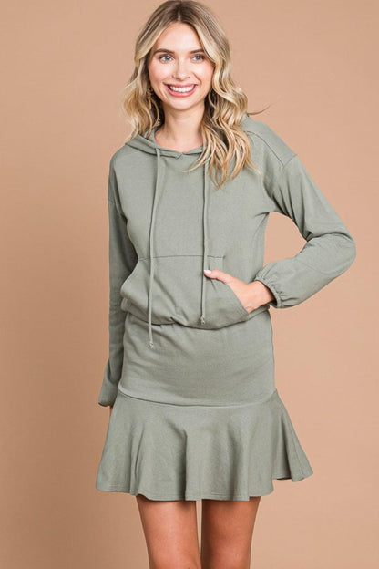 Culture Code Full Size Drawstring Dropped Shoulder Hooded Mini Dress Carauana Store