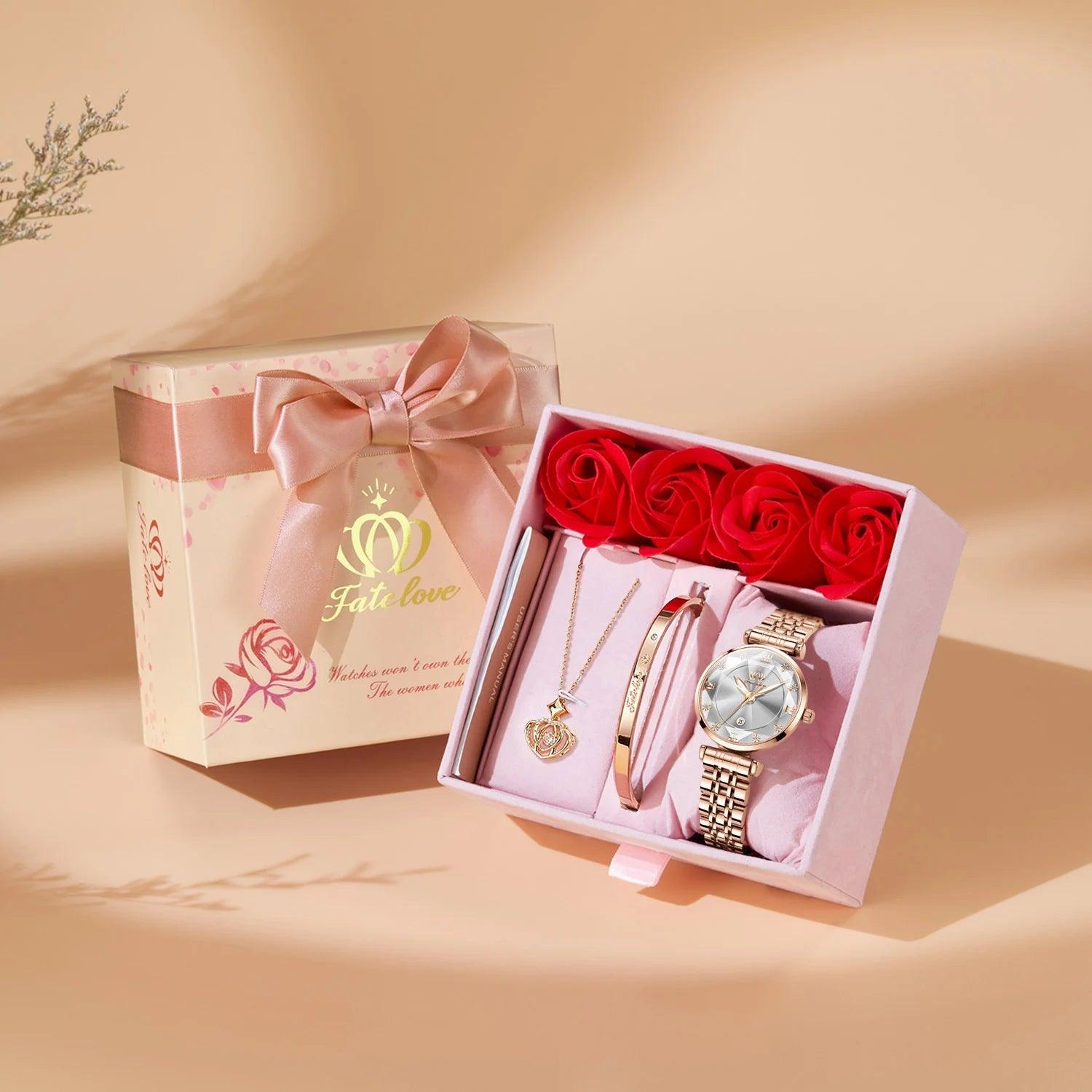 FATE LOVE Quartz Watch for Women Luxury Waterproof Stainless Steel Elegant Dress Ladies' Watch Set Top Brand Women Wristwatch Carauana Store