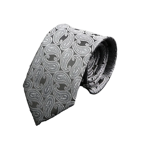 Grey Brown Green Paisley Wedding and Business Necktie for Men