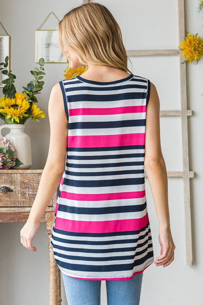 Heimish Full Size Striped Twist Knot Round Neck Tank Carauana Store