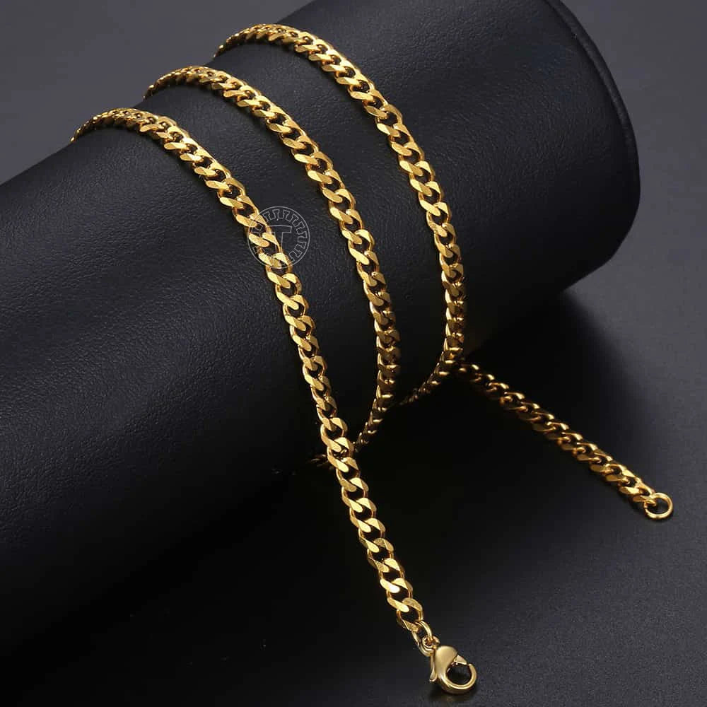 Hiphop Stainless Steel Necklace Curb Cuban Link Chain For Men Women Gold Color Solid Metal Punk Jewelry Gift KNM08 - CaRaUaNa Fashion