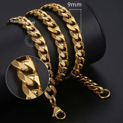 Hiphop Stainless Steel Necklace Curb Cuban Link Chain For Men Women Gold Color Solid Metal Punk Jewelry Gift KNM08 - CaRaUaNa Fashion
