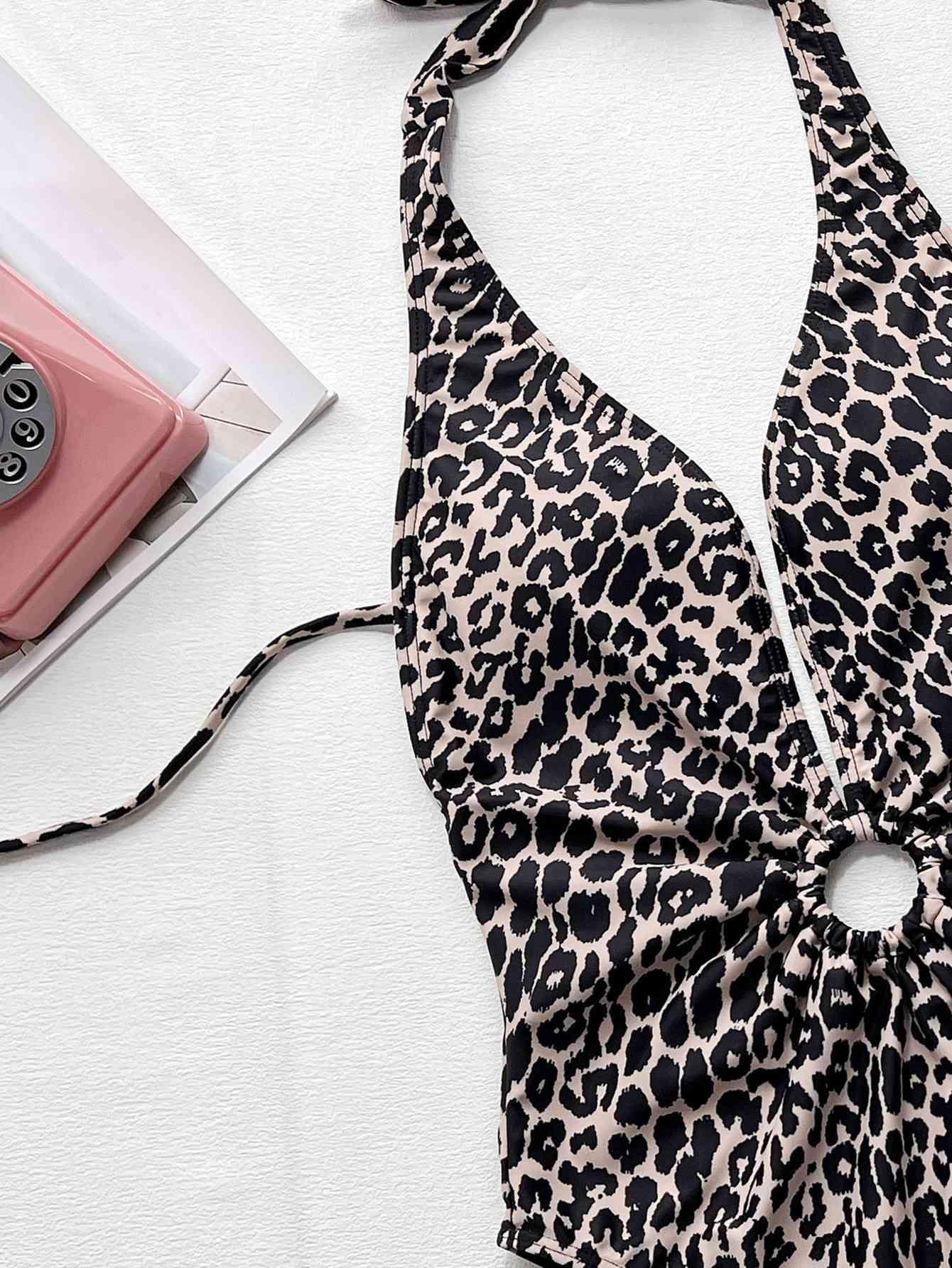 Leopard Halter Neck Ring Detail One-Piece Swimsuit Carauana Store